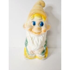 Vintage Christmas Elf Gnome on a Log‎ Light Up Plastic Blow Mold